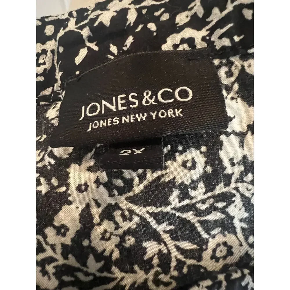 JONES AND CO BLACKAND WHITE FLORAL BLOUSE WOMENS XXL - Picture 6 of 7